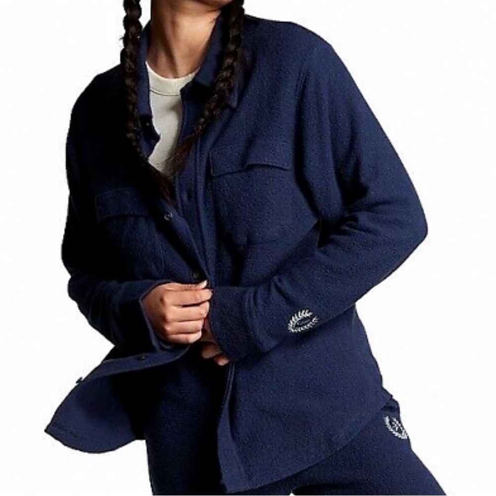 PINK Victoria’s Secret Reverse Fleece Shacket Oversized Midnight Navy Blue
